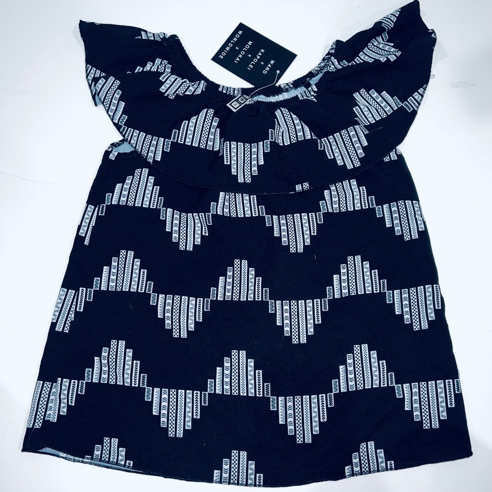 NWT Hawaii's Finest Black White Off On the Shoulder Girls Top sz S N…